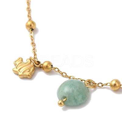 Summer Beach Nuggets Natural Amazonite & Ion Plating(IP) 304 Stainless Steel Charm Anklets for Women BJEW-P326-05B-G-1