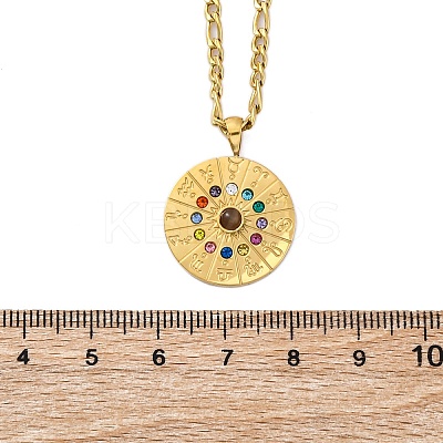304 Stainless Steel Colorful Rhinestone Zodiac Pendant Necklaces for Women NJEW-U032-02G-1
