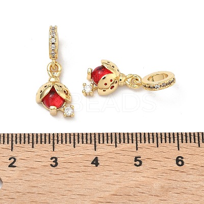 Brass Pave Clear and Red Cubic Zirconia Ladybird European Dangle Charms KK-P345-42G-1