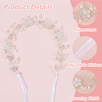 Polyester with Plastic Pearl and Acrylic Flower Hairband for Bride Wedding Bridal Veil Hair Accessories Hair Vine OHAR-WH20010-04S-1
