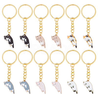 12Pcs 6 Colors Cute Cat Alloy Enamel Charm Keychains KEYC-PH01512-1