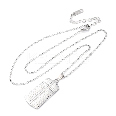 Texture Rectangle with Cross 304 Stainless Steel Pendant Necklaces NJEW-H059-12P-1