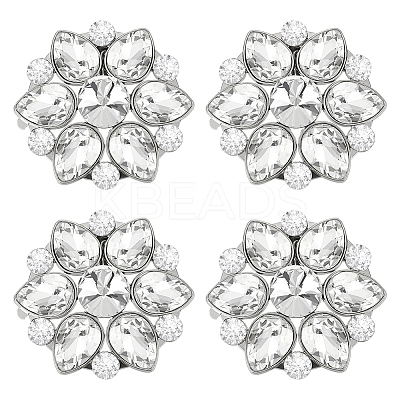4Pcs Flower Alloy with Glass Rhinestone Shoe Buckle Clips AJEW-FG0003-64D-1