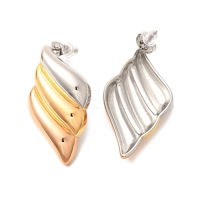 304 Stainless Steel Two Tone Stud Earrings EJEW-F355-04M-04-1
