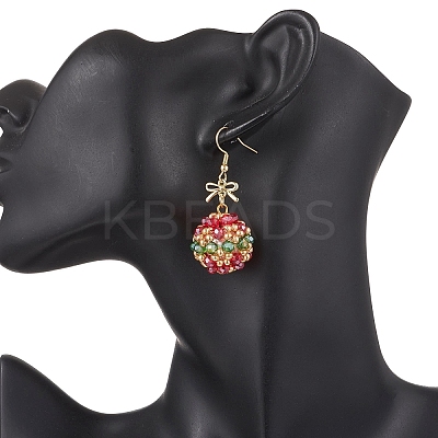 Glass Seed Bead with 304 Stainless Steel Christmas Dangle Earrings EJEW-MZ00534-1