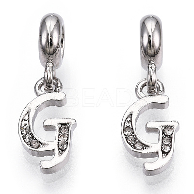 Platinum Rack Plating Alloy Rhinestone European Dangle Charms PALLOY-T048-36P-G-1