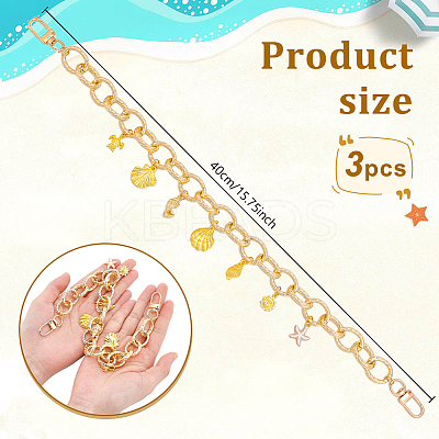 3Pcs Alloy Sea Animals Charm Aluminum Cable Chain Bag Decorative Chains HJEW-NB00284-1