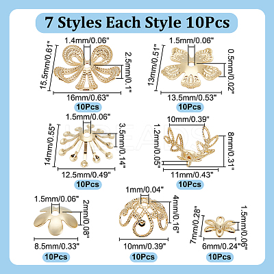 70Pcs 7 Styles Brass Bead Caps FIND-AR0005-36-1
