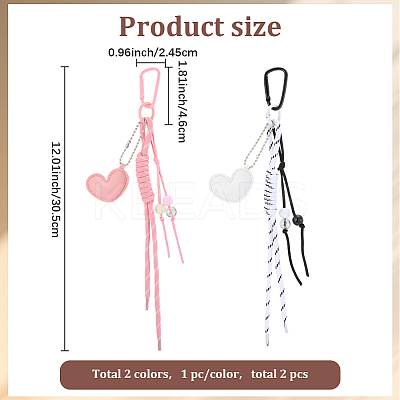 2Pcs 2 Colors Heart PU Leather & Polyester Rope Pendant Decorations HJEW-GF0001-62-1