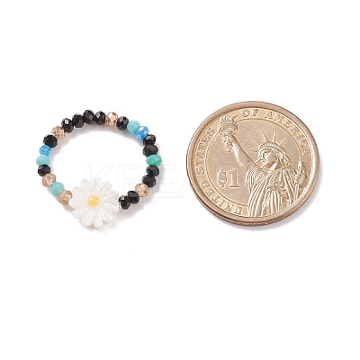 Shell & Glass Beaded Stretch Finger Ring for Women RJEW-JR00481-1