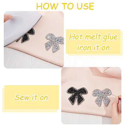 8Pcs 2 Colors Bowknot Hotfix Rhinestone Iron on Patches Appliques DIY-CP0009-66-1