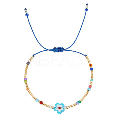 Flower Glass Seed Bead & Glass Beads Braided Bead Bracelets NS0067-2-1
