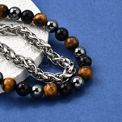 Natural Tiger Eye & Obsidian & Hematite Round Beads Multi-strand Bracelets BJEW-D330-02P-09-1