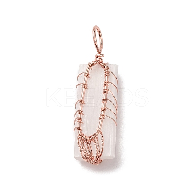 Copper Wire Wrapped Natural Selenite Big Pendants KK-E086-01RG-1