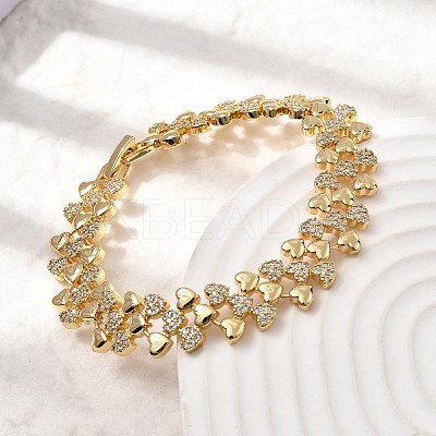 Heart Brass Micro Pave Clear Cubic Zirconia Link Chain Bracelets BJEW-C130-01G-1