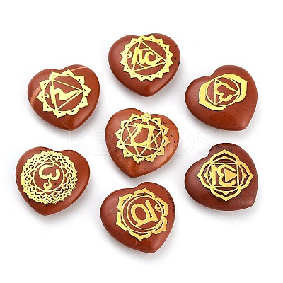 7Pcs 7 Styles Chakra Natural Red Jasper Love Heart Ornaments Figurines G-P533-01A-1