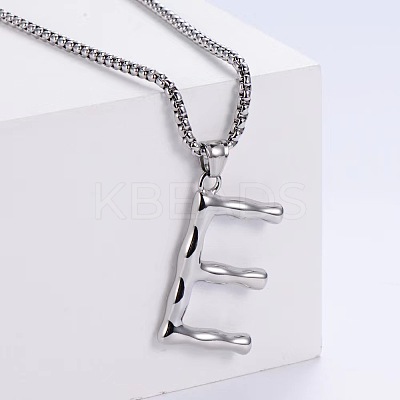3Pcs 304 Stainless Steel Textured Letter Pendant Box Chain Necklaces LW4134-31-1