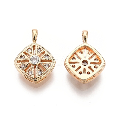 Rhombus Brass Micro Pave Clear Cubic Zirconia Pendants KK-G436-16G-1