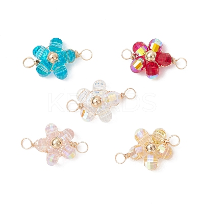 5Pcs 5 Colors Transparent Electroplate Glass Beaded Flower Links Connector Charms PALLOY-JF04170-S-1