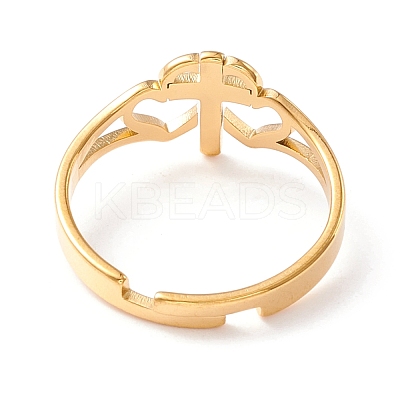 Double Heart with Cross 304 Stainless Steel Adjustable Ring for Women RJEW-B035-06G-1