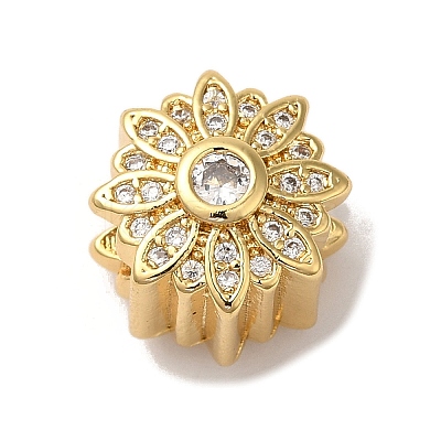 Flower Rack Plating Brass Micro Pave Cubic Zirconia European Beads KK-G511-04D-G-1