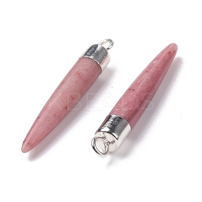 Natural Rhodonite Brass Pendants G-B025-02P-11-1