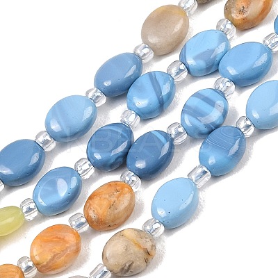 Natural Crazy Agate & Unakite & Quartz Crystal & Synthetic Blue Lace Agate & Lemon Jade Beads Strands G-Z135-A03-1