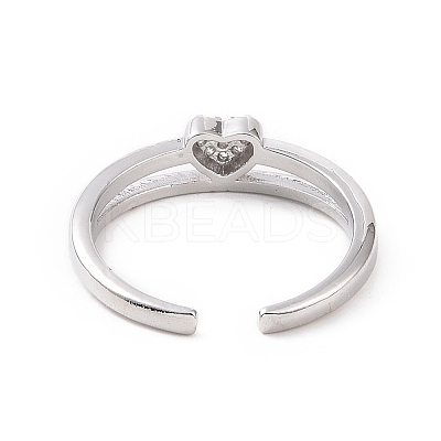 Clear Cubic Zirconia Heart Open Cuff Ring RJEW-E072-12P-1