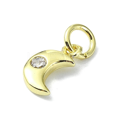 Moon Theme Brass Micro Pave Clear Cubic Zirconia Charms KK-H475-57G-12-1
