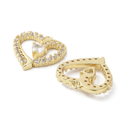 Rack Plating Heart Brass Micro Pave Cubic Zirconia Pendants KK-E102-04G-1