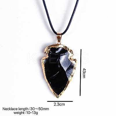Black Obsidian Arrowhead Pendant Natural Stone Irregular Shield Necklace Jewelry CV2982-1-1