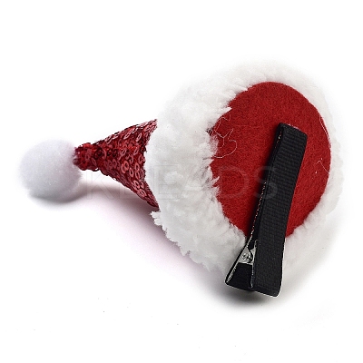Sequins Christmas Hat Polyester Alligator Hair Clips for Women Girl AJEW-M012-03A-1