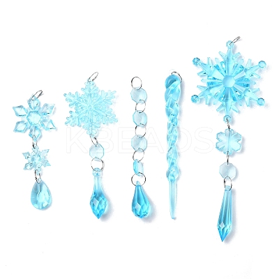 5Pcs Acrylic Transparent Icicle Snowflake Pendant Decorations HJEW-D003-01A-1