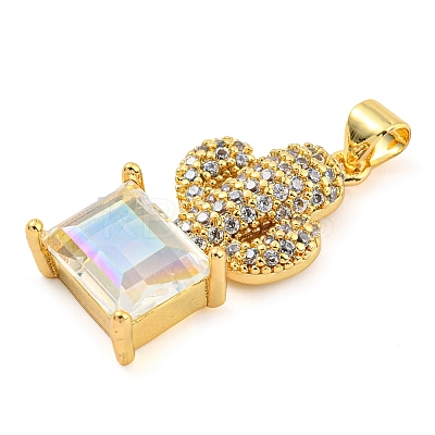 Rack Plating Brass Micro Pave Clear Cubic Zirconia Pendants ZIRC-L100-158G-01-1