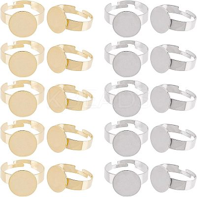 20Pcs 2 Colors Adjustable 304 Stainless Steel Finger Rings Components STAS-UN0031-51-1