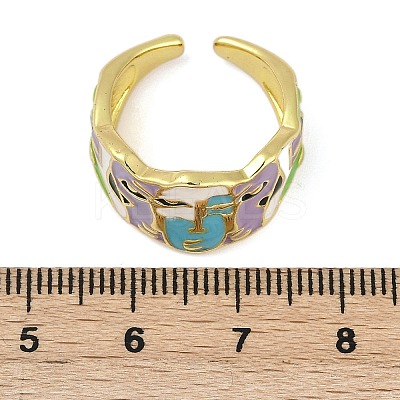 Mask Brass Enamel Cuff Rings RJEW-L113-039G-1