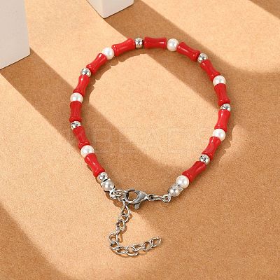 304 Stainless Steel Beaded Bracelets for Women BJEW-M056-08P-02-1