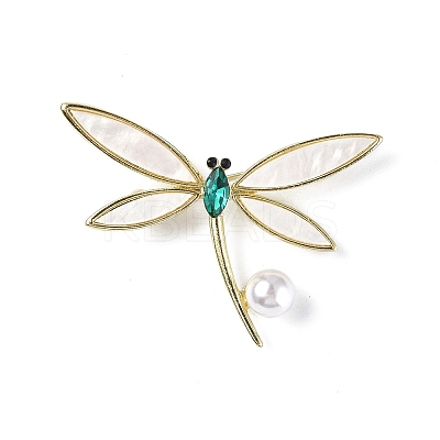 Rhinestonoe Dragonfly with Plastic Imitation Pearl Brooch Pin JEWB-I020-02LG-1