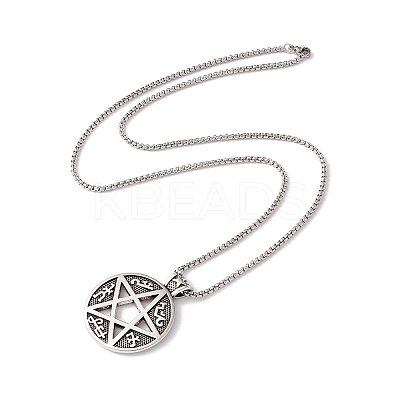 Alloy David Star Pendant Necklace with 201 Stainless Steel Box Chains LS-NJEW-E016-12AS-1