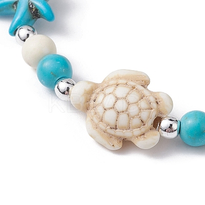 Turtle & Starfish Synthetic Turquoise Beaded Stretch Bracelet BJEW-JB09968-01-1