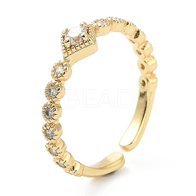 Rack Plating Brass Micro Pave Clear Cubic Zirconia Cuff Rings RJEW-C043-11G-1