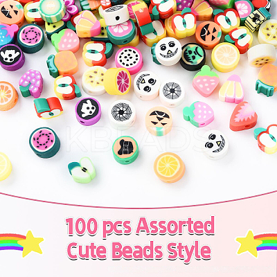 100pcs 5 Styles Handmade Polymer Clay Beads CLAY-YW0002-14-1