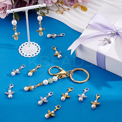 40Pcs 2 Colors Glass Pearl & Alloy Angel Pendant Decorations HJEW-PH02265-1