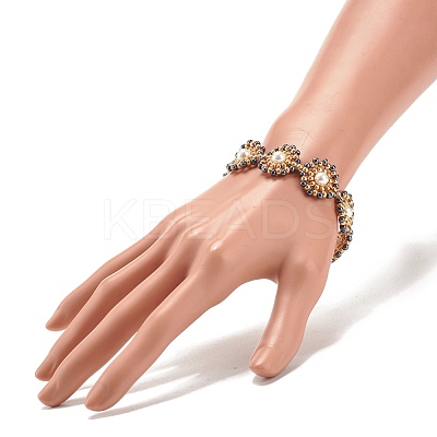 Shell Pearl Flower Link Bracelet BJEW-JB08084-04-1