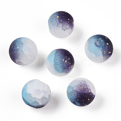Frosted Baking Paint Crackle Glass Beads with Glitter Powder LS-X-DGLA-T004-01J-1