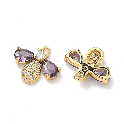 Brass Micro Pave Cubic Zirconia Bee Charms KK-A281-23G-03-1