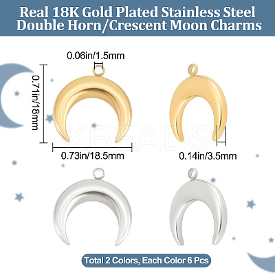 12Pcs 2 Colors Ion Plating(IP) 304 Stainless Steel Pendants STAS-BBC0002-05-1