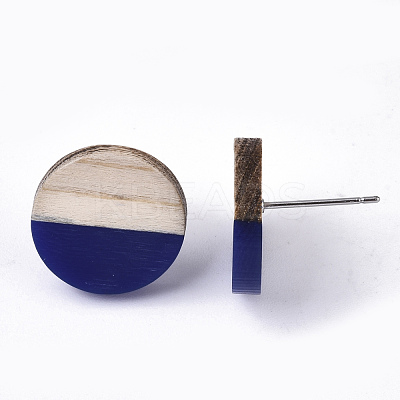 Resin & Wood Stud Earrings EJEW-N017-003A-C01-1