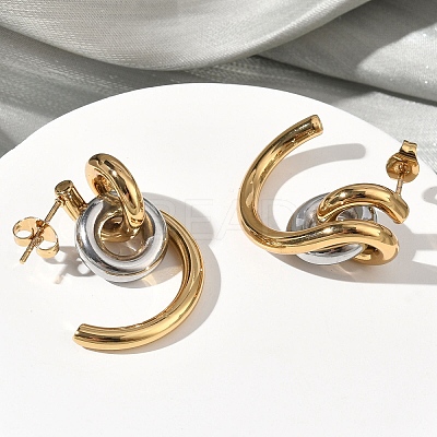 Two Tone C-Shaped with Ring 304 Stainless Steel Stud Earrings LS-EJEW-B156-12GP-1