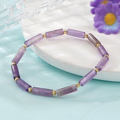 Natural Amethyst Column Beaded Stretch Bracelets with Brass Beads LS-WH3970-1